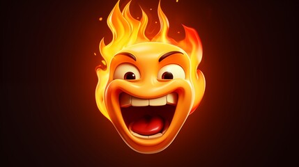Fiery Emoji with a Grinning Face Engulfed in Flames
