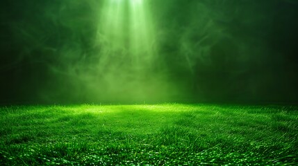 Naklejka premium Lime green neon light product background stage on fresh grass floor with vibrant glow spotlight, in lively style