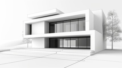 Minimalist architectural blueprint with sleek, clean lines and modern aesthetic, focusing on innovative space utilization and trendy materials