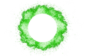 Green powder explosion on white background. Colored cloud. Colorful dust explode. Paint Holi.