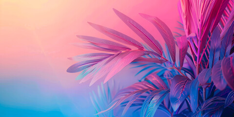 Fototapeta premium Vibrant Tropical Foliage with Gradient Neon Colors