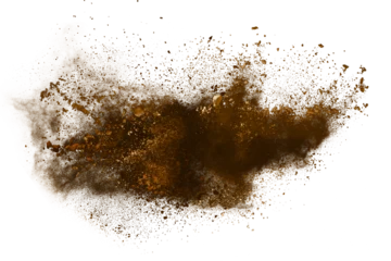 Brown powder explosion on white background. Colored cloud. Colorful dust explode. Paint Holi. © kitsana