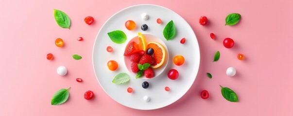 Artistic plating, vibrant colors, culinary masterpiece, flat design illustration