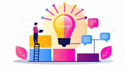 Innovative design process, creative ideas developing, flat design illustration