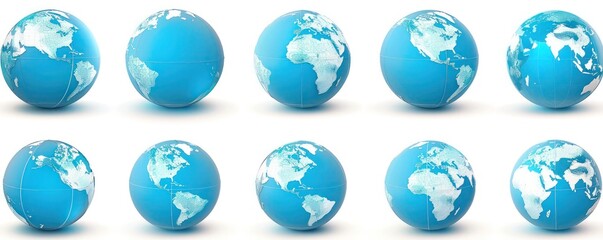 High Resolution Light Blue Globe 3D Render Set, Perfect for Educational Themes