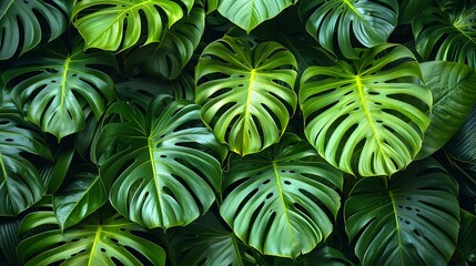 Vibrant tropical plant leaves in various shades of green, ideal for eco-friendly designs. , Minimalism,