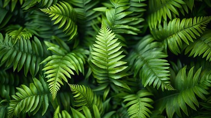 Lush green fern leaves pattern, providing a fresh and natural look to designs. , Minimalism,