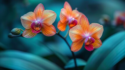 Obraz premium Tropical orchid flowers in vivid colors, symbolizing luxury and exotic beauty. , Minimalism,