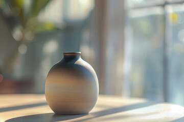 Minimalist Ceramic Vase in Sunlit Room with Soft Shadows and Natural Light