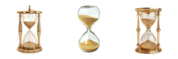 Set of Depict an hourglass in a tranquil beach setting isolated on a transparent background