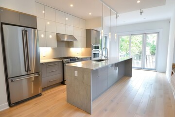 modern kitchen renovation sleek cabinetry installation stainless steel appliances neutral color palette clean lines natural light