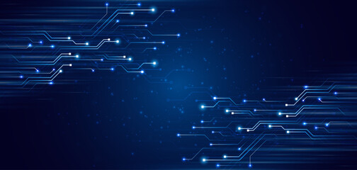 Blue glowing lines with glitter light effect on dark background. High speed internet technology concept or fast wireless data transmission. modern internet network connection technology background	