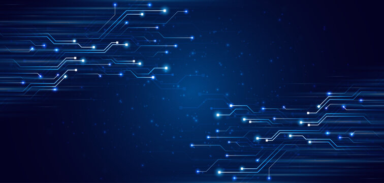 Blue glowing lines with glitter light effect on dark background. High speed internet technology concept or fast wireless data transmission. modern internet network connection technology background	