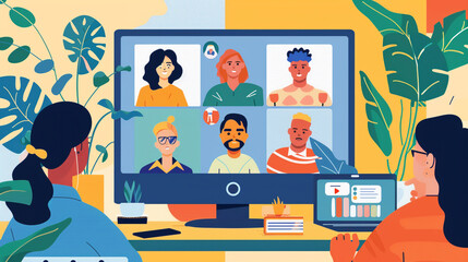 Fototapeta premium A multicultural team is finalizing a presentation via video call.
