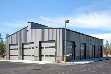Naklejka premium modern steel commercial garage building with straight walls industrial architecture