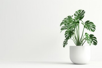 Obraz premium modern tropical monstera plant in white pot isolated on white background minimalist interior decor