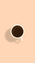 Illustration wallpaper with a cup of coffee, with a minimalist style to use as a background on your computer or cell phone, can also be used for composition for social networks and banners