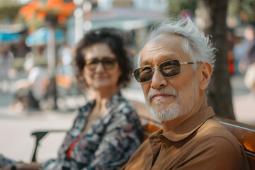 Obraz premium Happy Elderly Couple Enjoying Relaxing Day Outdoors in Park