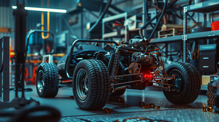 Fototapeta premium The engineer is testing the performance of engine components.