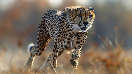 Naklejka premium Dynamic depiction of a speedy cheetah sprinting across the African plains, appealing to sports enthusiasts. , Minimalism,
