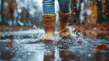 Child Jumping in Puddles