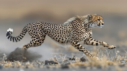 Naklejka premium Dynamic depiction of a speedy cheetah sprinting across the African plains, appealing to wildlife enthusiasts. , Minimalism,