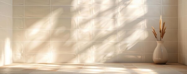 Bathroom tiles drying with sunlight streaming in, surface drying, clean and fresh interior
