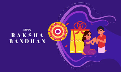 Happy Raksha Bandhan beautiful indian background design with brother and sister character Vector Illustration.