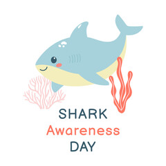 Shark Awareness Day. Template for poster, banner and greeting card. Vector illustration