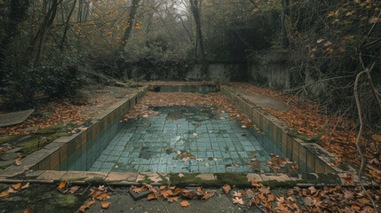 A pool with leaves in it