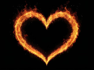 heart shaped fire isolated black background