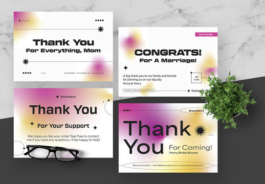 Purple And Yellow Thank You Card