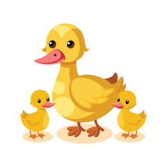 Cartoon happy mother duck and ducklings