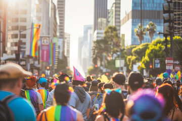 Vibrant Urban Pride Parade with Crowd Celebrating Diversity and Inclusion