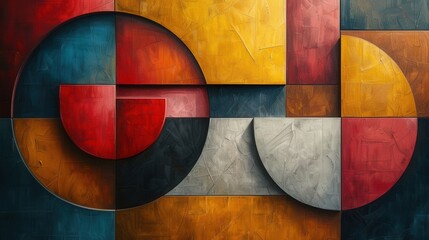 Naklejka premium Harmony in Diversity - Abstract Composition of Contrasting Geometric Shapes and Organic Curves