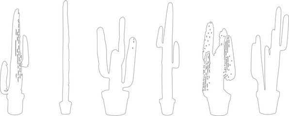 Plant Pot line silhouettes - side view set 6 (cactus)