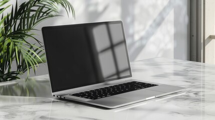 Laptop with blank screen on table for gaming mockup