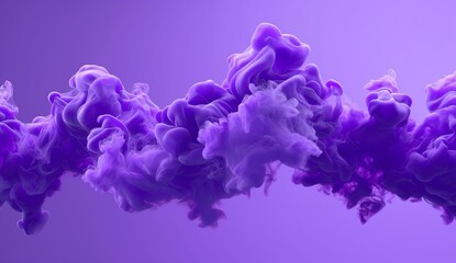 Fototapeta premium A stunning 3D visualization of purple ink clouds floating in the air, set against a matching purple background. The intricate swirls and shapes create a mesmerizing visual effect.