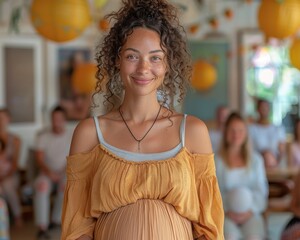 Expecting Mother Engaged in Prenatal Class Group Activity with Natural Light - Learning about Childbirth and Baby Care