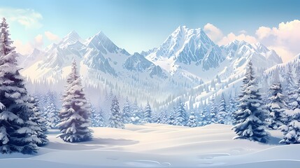 Cartoon Style Art of Winter Mountain