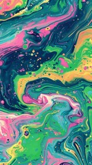 Obraz premium Abstract Background with Vivid Colors and Fluid Oil Paint Patterns, Featuring Green, Blue, and Pink Tones, AI-Generated High-Resolution Wallpaper Showcasing Artistic Fluidity and Dynamic Twists