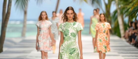 High-end resort wear fashion show on a beachfront runway