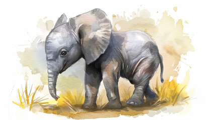 Fototapeta premium Adorable baby elephant illustration featuring an adorable elephant calf.