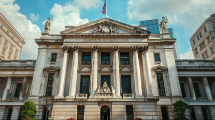 Fototapeta premium Building where you can manage your money and do banking such as saving and taking out loans.