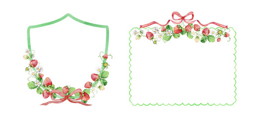 Watercolor straberry wreath set © SvetaArt