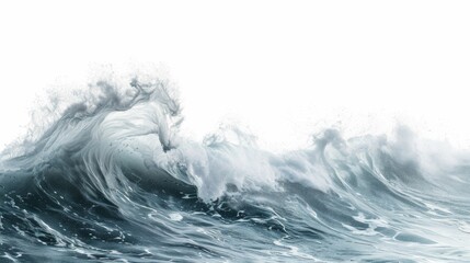 A dynamic and detailed image of a sea wave, frozen in mid-motion and isolated against a white background