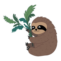 Adobe IllustraCute drawn slow sloth with tree branches in his pawstor Artwork