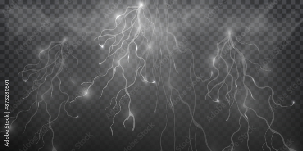Poster light white isolated vector lightning png. realistic natural lightning effectthunderstorm. strength 