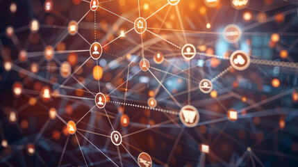 Obraz premium Global communication through social media, technology, and notifications. Digital connections symbolized by icons and lines.