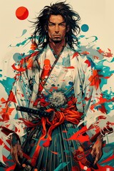 Fototapeta premium A colorful anime-style illustration of a mystical healer with a staff, wearing natural robes.